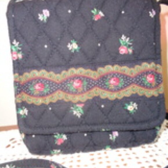 Vera Bradley PETIT POINT Shoulder Crossbody Bag Black Purse Handbag Tote Roses - Picture 2 of 12
